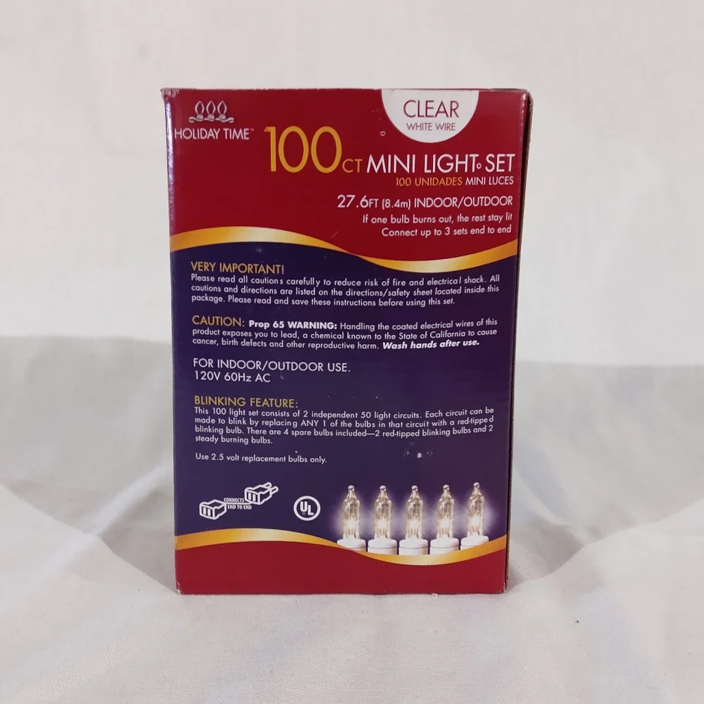 NEW Holiday Time 100 Mini Lights Indoor/Outdoor Clear String Lights